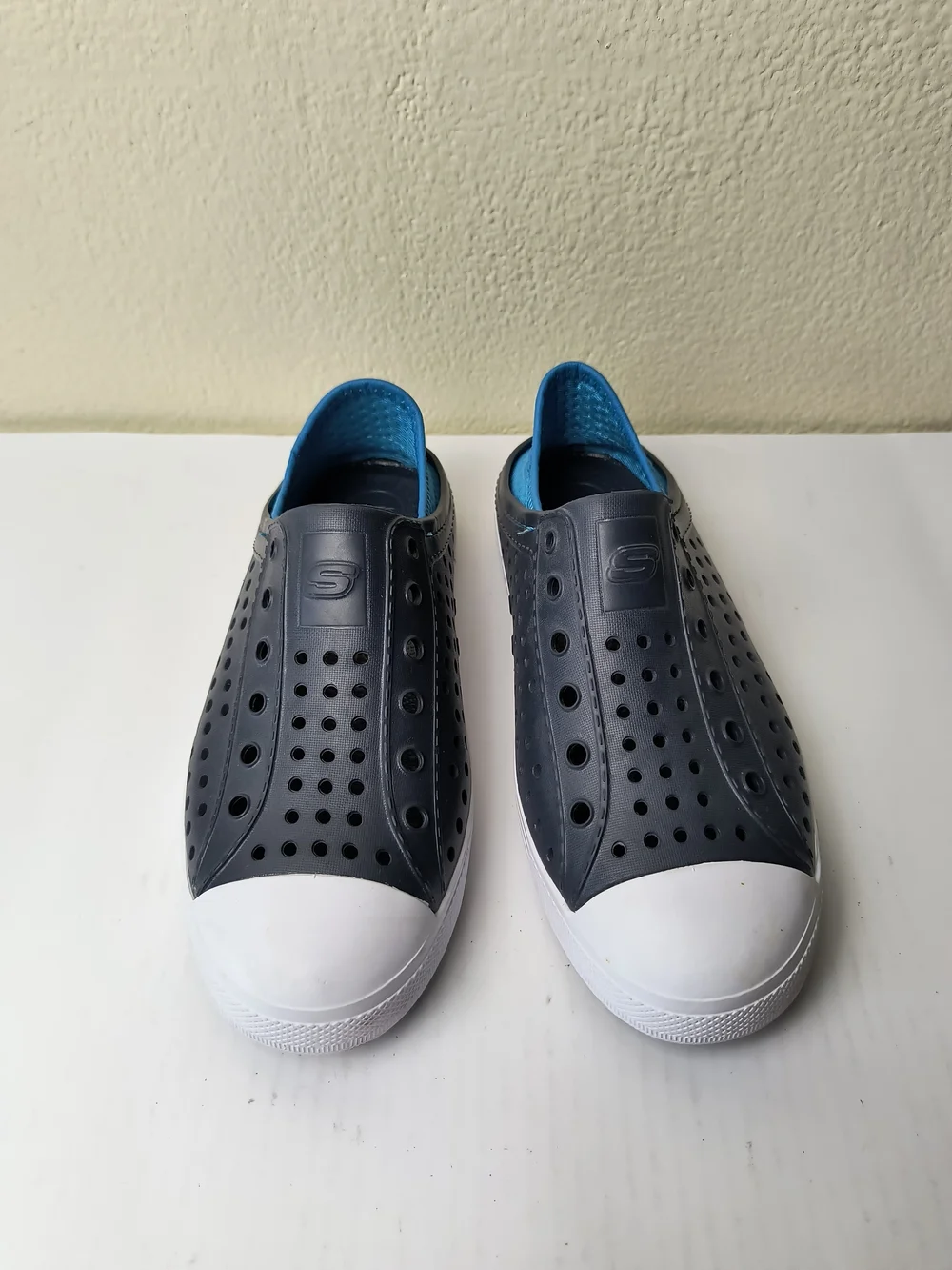 Skechers Big Girl 4 Navy and Bright Blue Water-Resistant Slip-On Sneakers